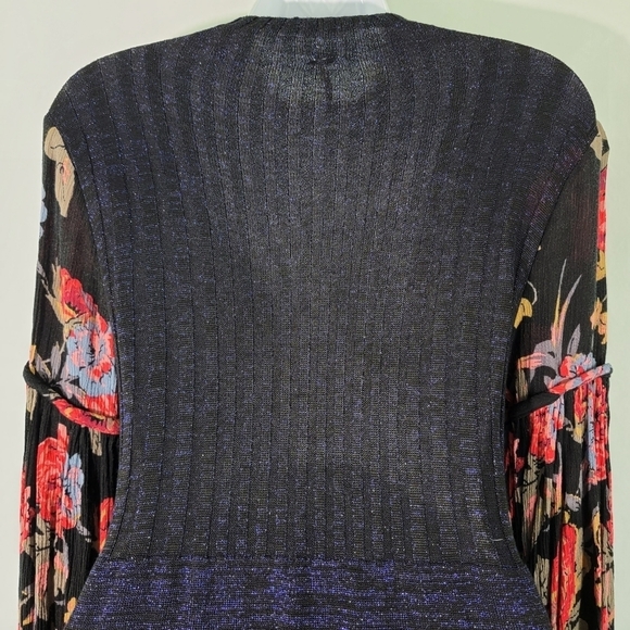 Free People Black Metallic Floral Knit Dress Sz S Ballon Sleeve Cottagecore Fall - Picture 8 of 12